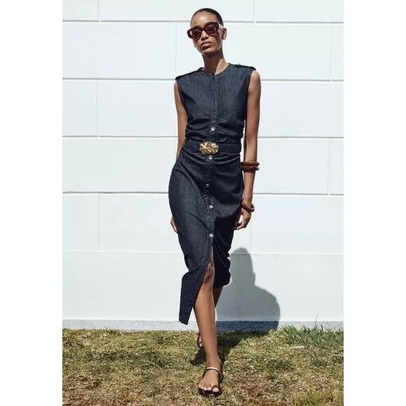 RARE!!! ZARA Belted Midi Dress NWT - Picture 12 of 14